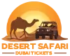 Desert Safari Dubai Tickets Logo featuring camel and land cruiser 4x4